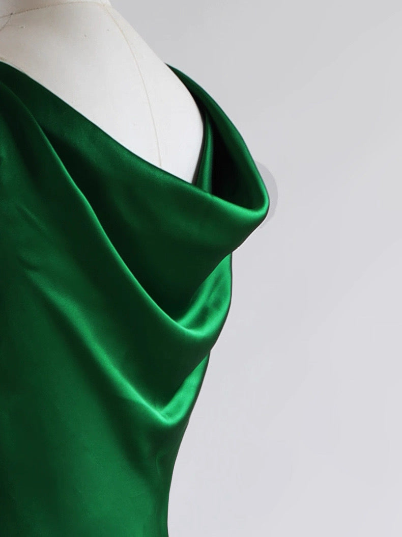 Red Dune Emerald Silk Cowl-Neck Long Dress