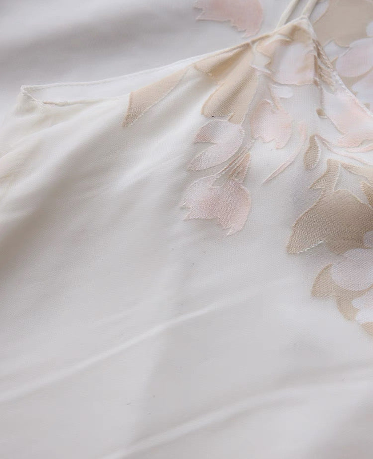 Red Dune Blush Nude Double-Layer Mulberry Silk Long Sleeve Maxi Dress