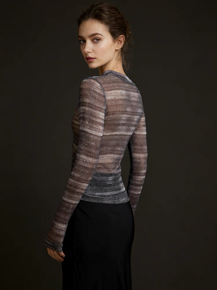 Red Dune Celestial Sheer Knit Long-Sleeve Tee