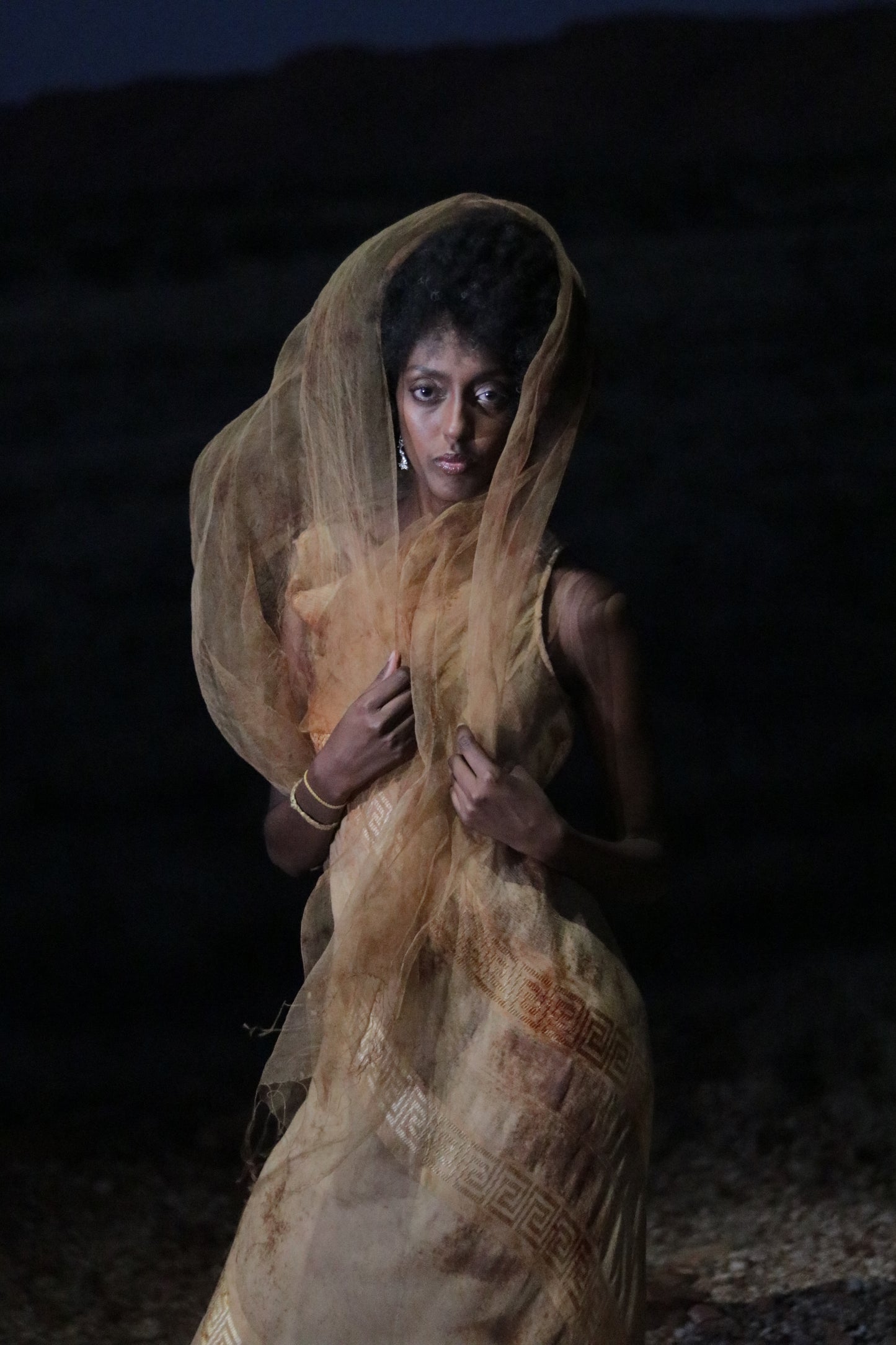 Red Dune Double Layer 100%Mulberry Silk Dress with Desert Vibes