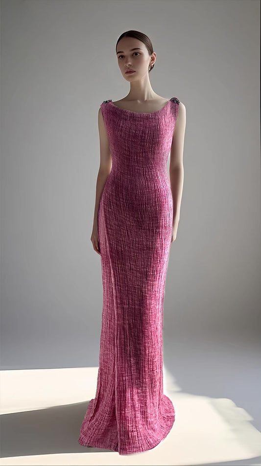 Unsaturated Vintage Rose Pink Textured Cotton Sleeveless Maxi Dress