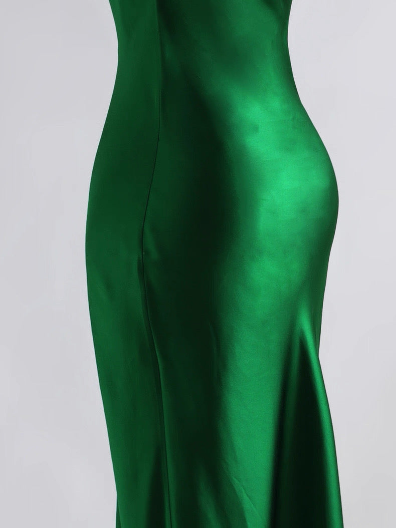 Red Dune Emerald Silk Cowl-Neck Long Dress