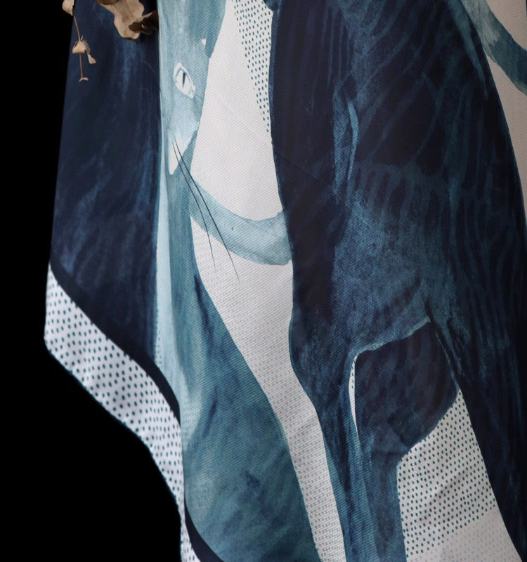 Red Dune Black Leopard in Repose Double-Layer Mulberry Silk Draped Maxi Dress