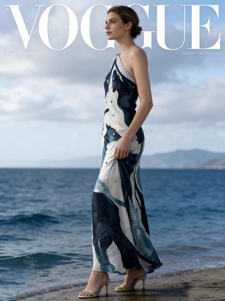 Red Dune Black Leopard in Repose Double-Layer Mulberry Silk Draped Maxi Dress