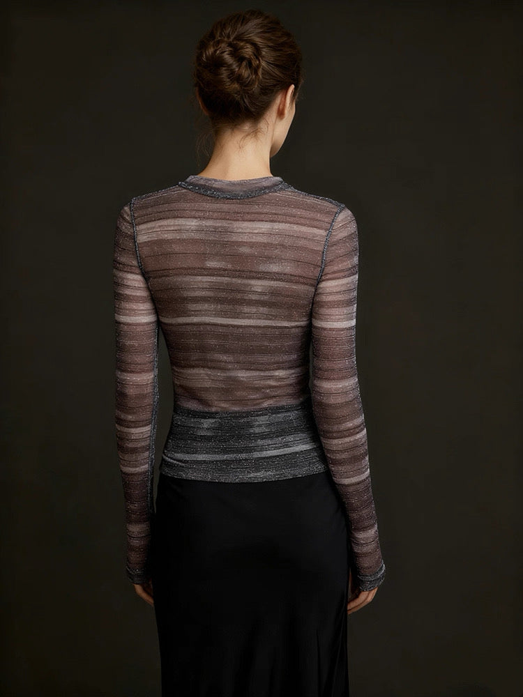 Red Dune Celestial Sheer Knit Long-Sleeve Tee