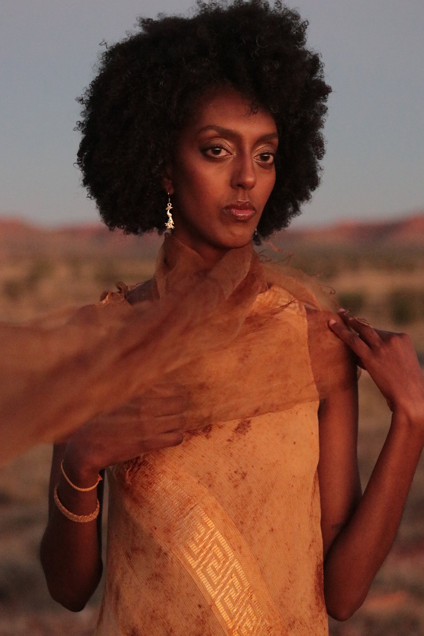 Red Dune Double Layer 100%Mulberry Silk Dress with Desert Vibes