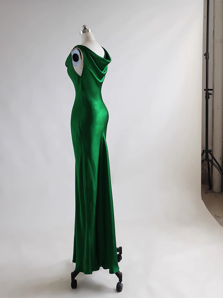 Red Dune Emerald Silk Cowl-Neck Long Dress