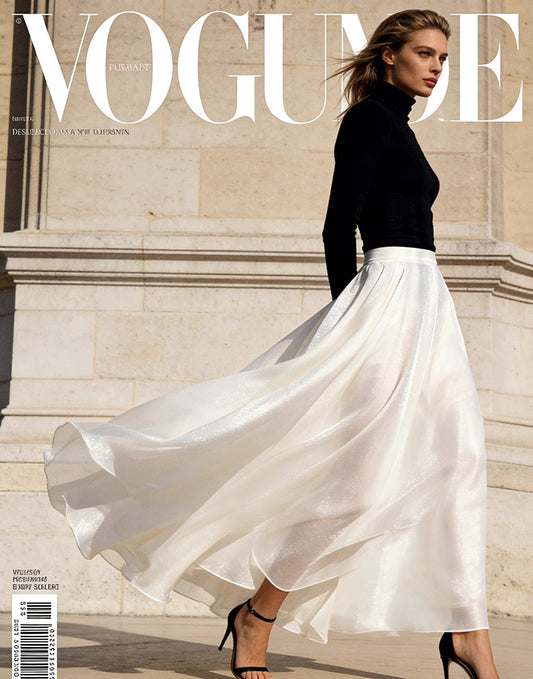 Red Dune Blooming Camellia Silk-Woven White Skirt