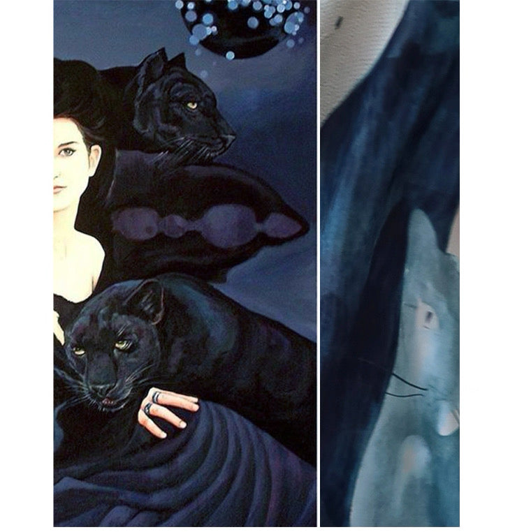 Red Dune Black Leopard in Repose Double-Layer Mulberry Silk Draped Maxi Dress