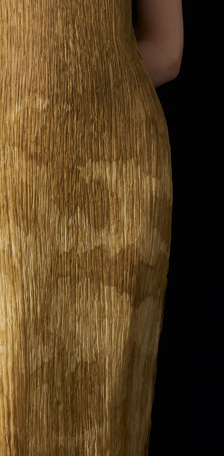 Summer New Arrival – Colour - Washed in Gobi StyleTie-Dye Mulberry Silk Sleeveless Maxi Dress with Oil-Painting Effect