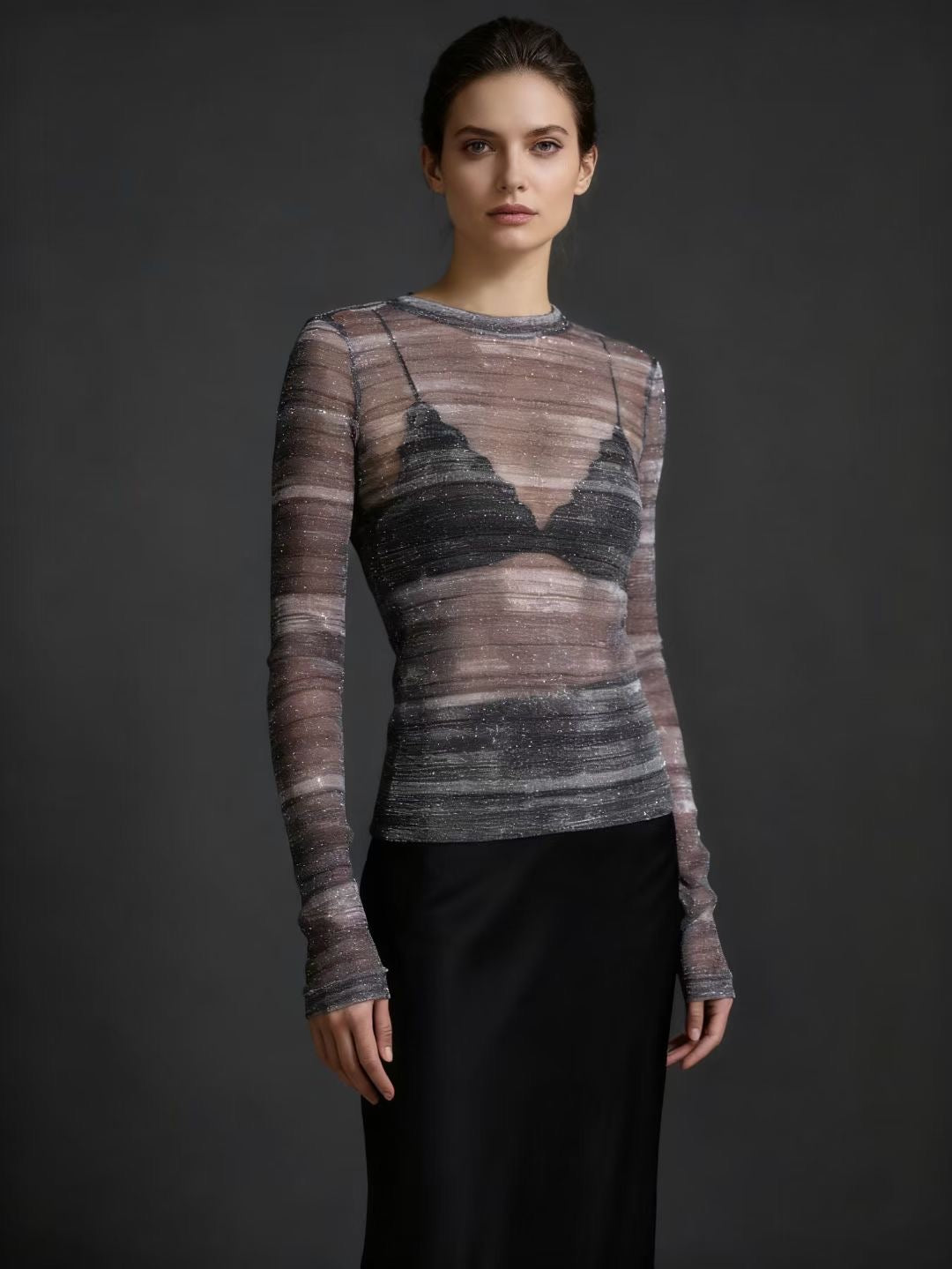 Red Dune Celestial Sheer Knit Long-Sleeve Tee