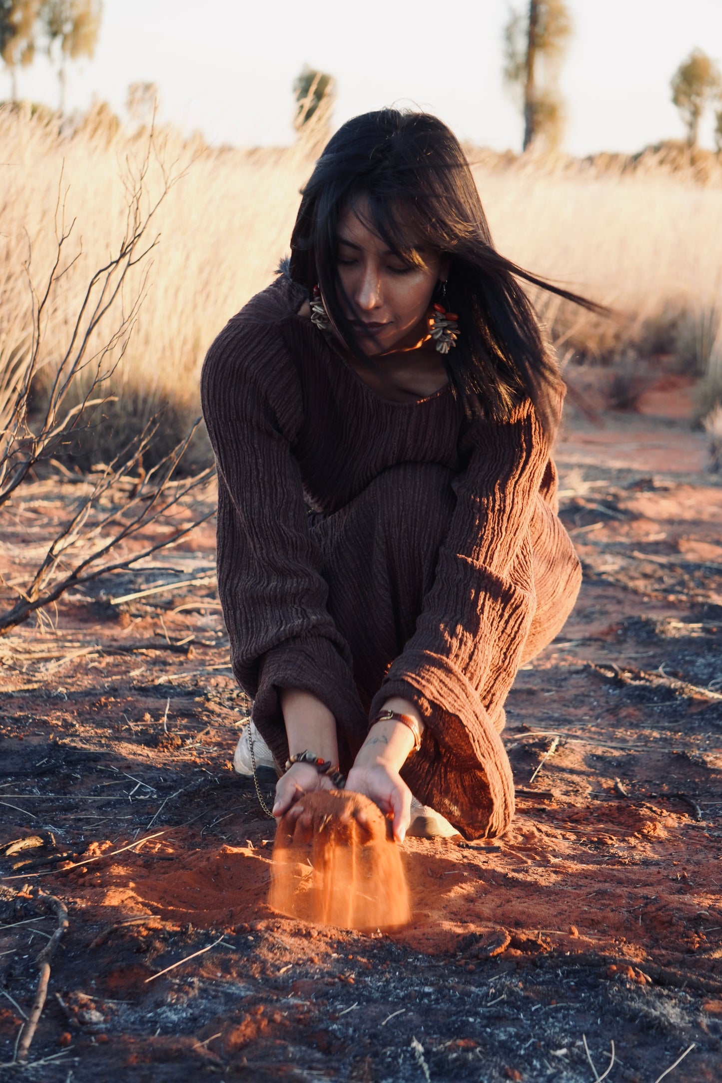 The Painter's Muse: A Sculpted Linen Mermaid Dress in  Earthy Bark & Deep Emerald