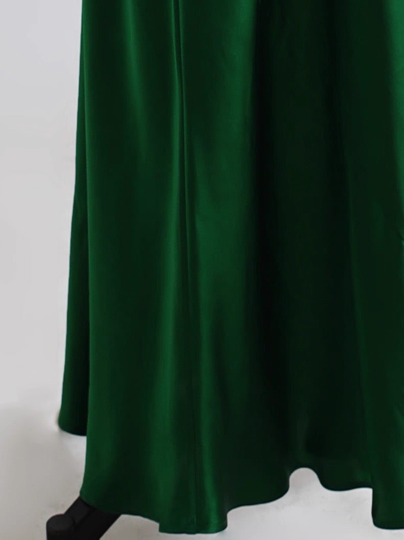 Red Dune Emerald Silk Cowl-Neck Long Dress