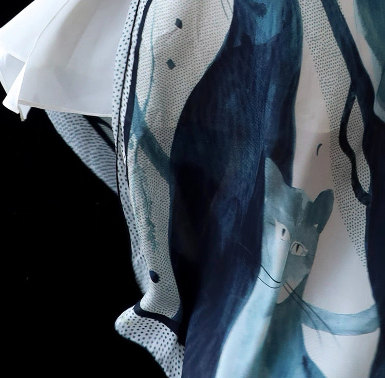 Red Dune Black Leopard in Repose Double-Layer Mulberry Silk Draped Maxi Dress