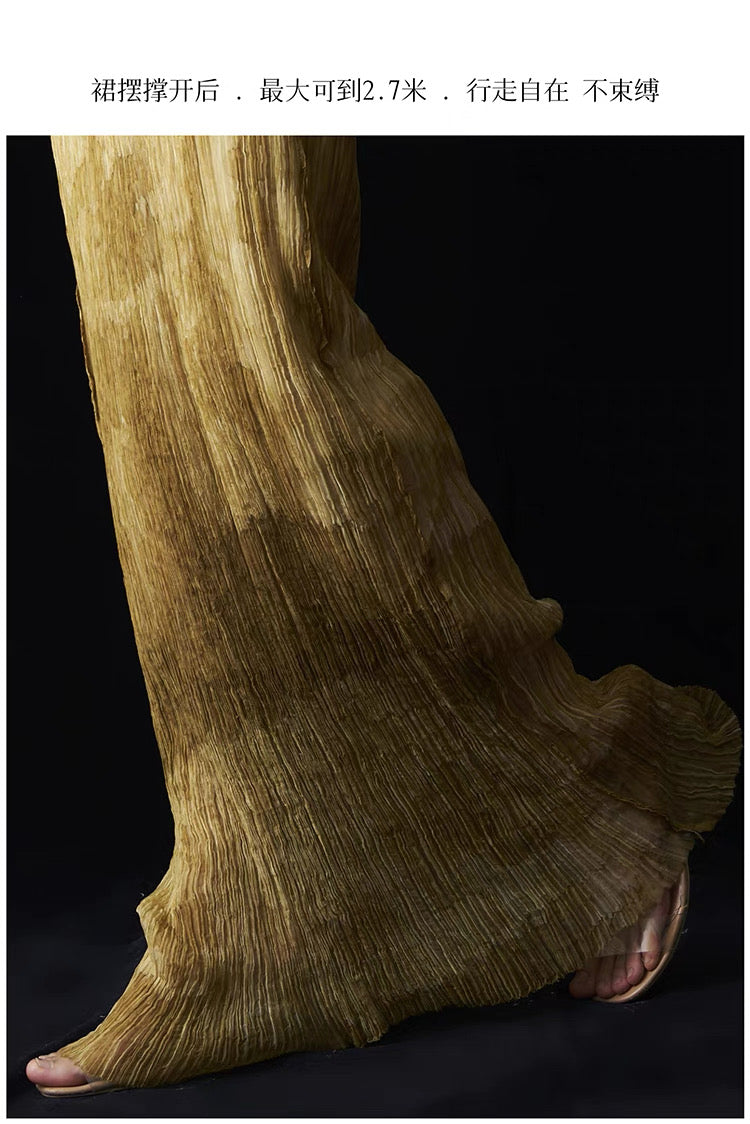 Summer New Arrival – Colour - Washed in Gobi StyleTie-Dye Mulberry Silk Sleeveless Maxi Dress with Oil-Painting Effect