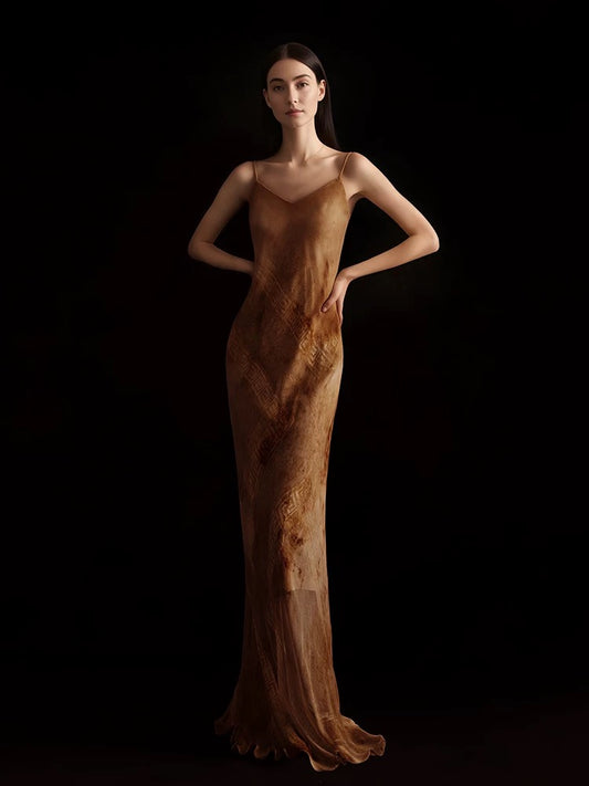 Reddune Double-layer 100%mulberry Silk Dress with Desert Vibe