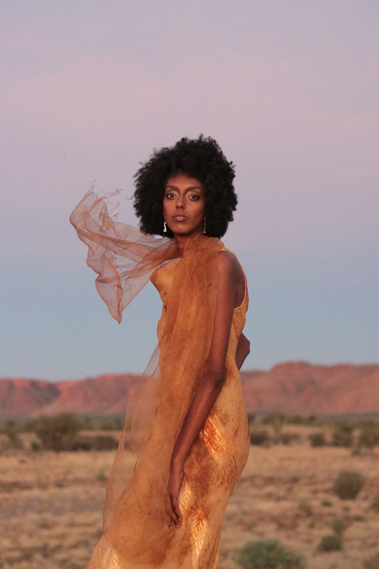 Red Dune Double Layer 100%Mulberry Silk Dress with Desert Vibes