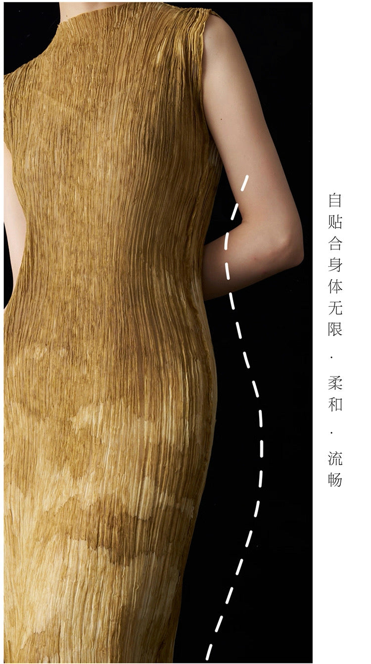 Summer New Arrival – Colour - Washed in Gobi StyleTie-Dye Mulberry Silk Sleeveless Maxi Dress with Oil-Painting Effect