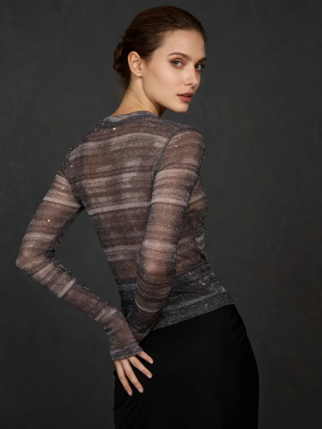 Red Dune Celestial Sheer Knit Long-Sleeve Tee