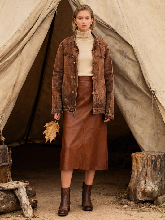 Red Dune Thick Hemp Long-Sleeve Jacket — Naturally Dyed and Sun-Aged for a Year