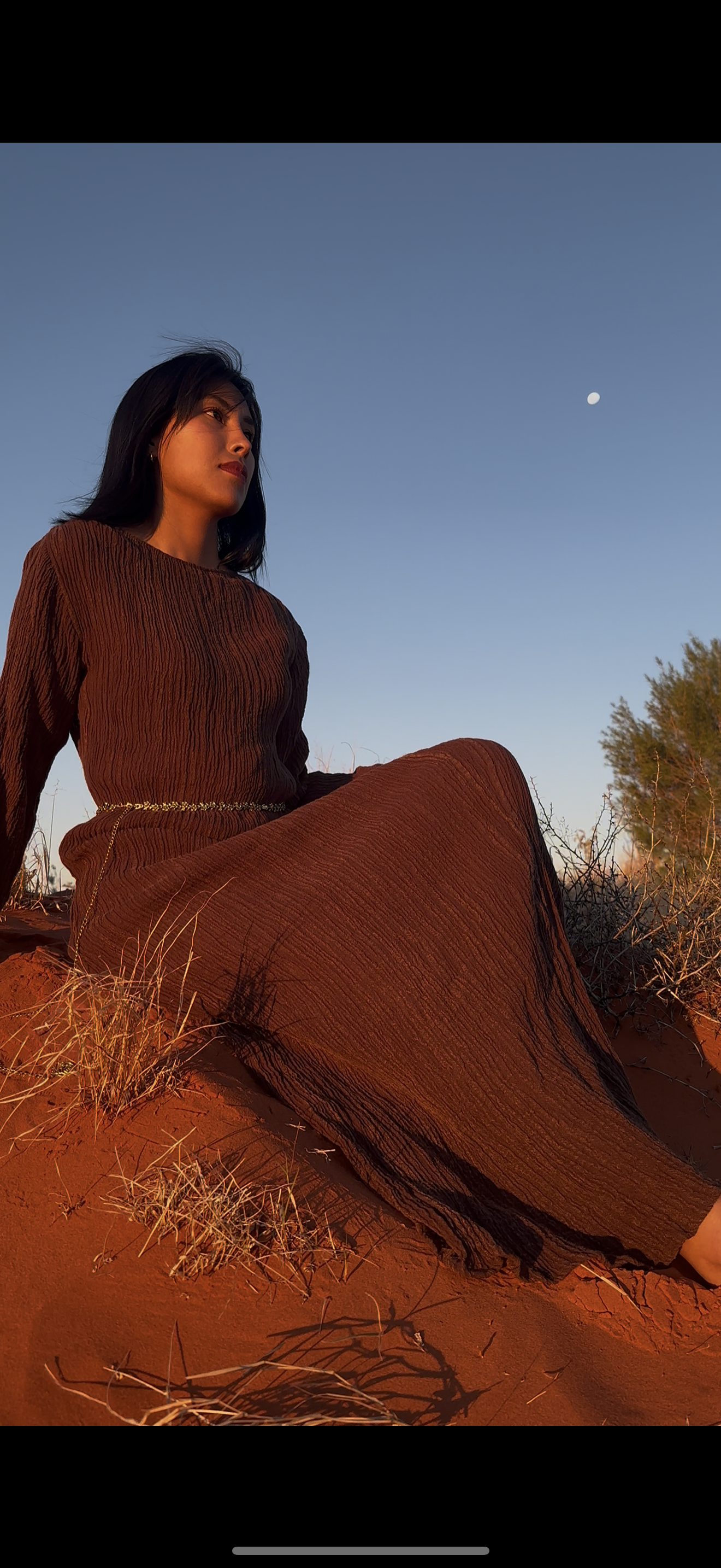 The Painter's Muse: A Sculpted Linen Mermaid Dress in  Earthy Bark & Deep Emerald