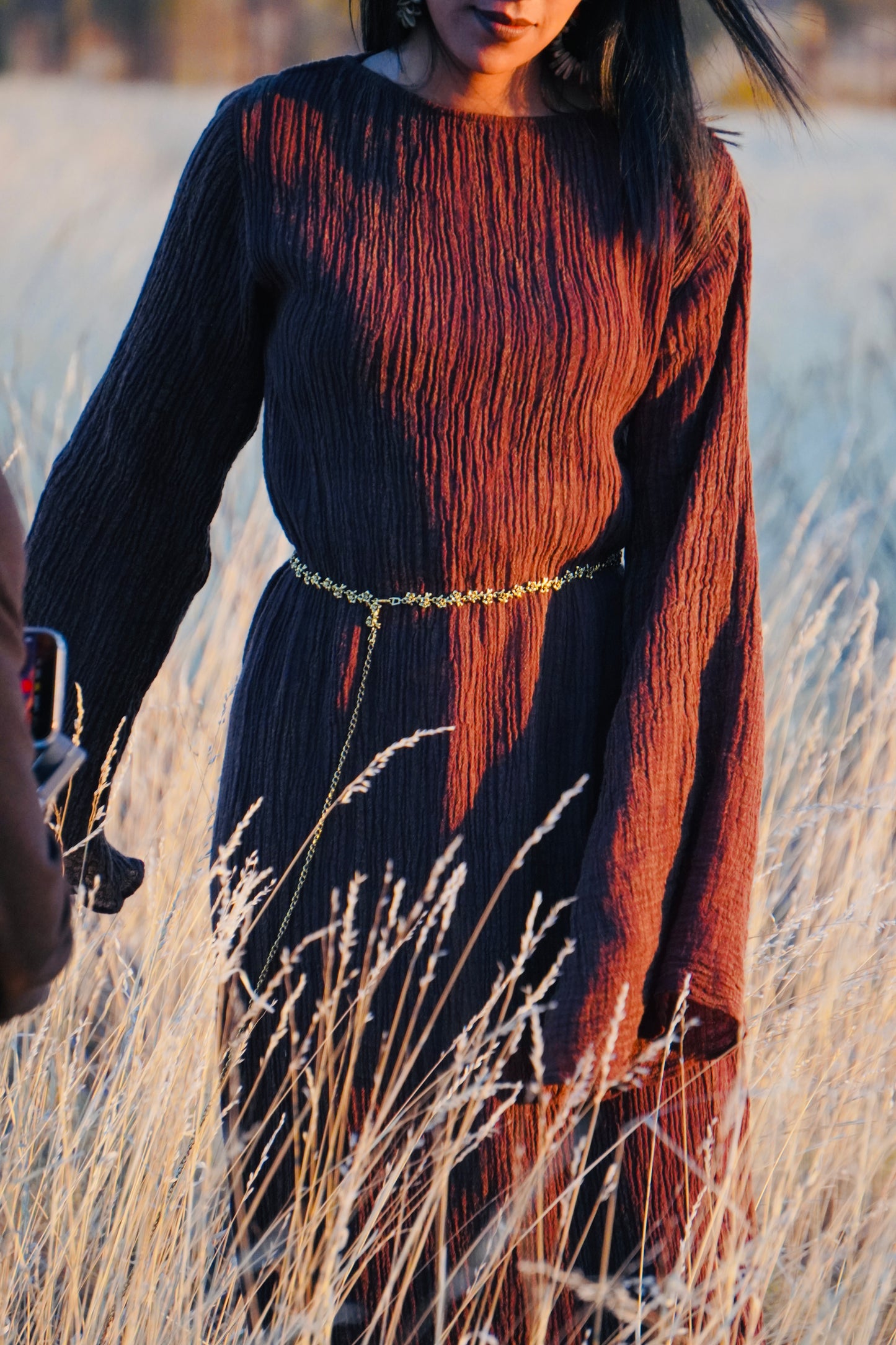 The Painter's Muse: A Sculpted Linen Mermaid Dress in  Earthy Bark & Deep Emerald