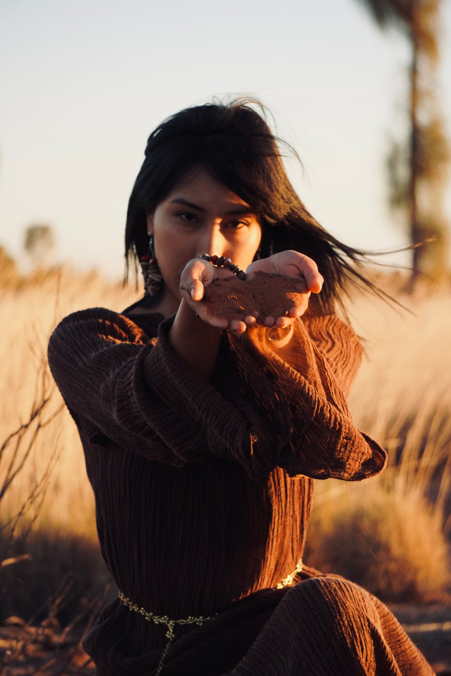 The Painter's Muse: A Sculpted Linen Mermaid Dress in  Earthy Bark & Deep Emerald