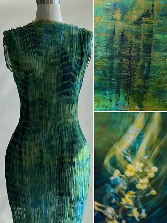 Green Coral Reef Mermaid Mulberry Silk Light Maxi Dress