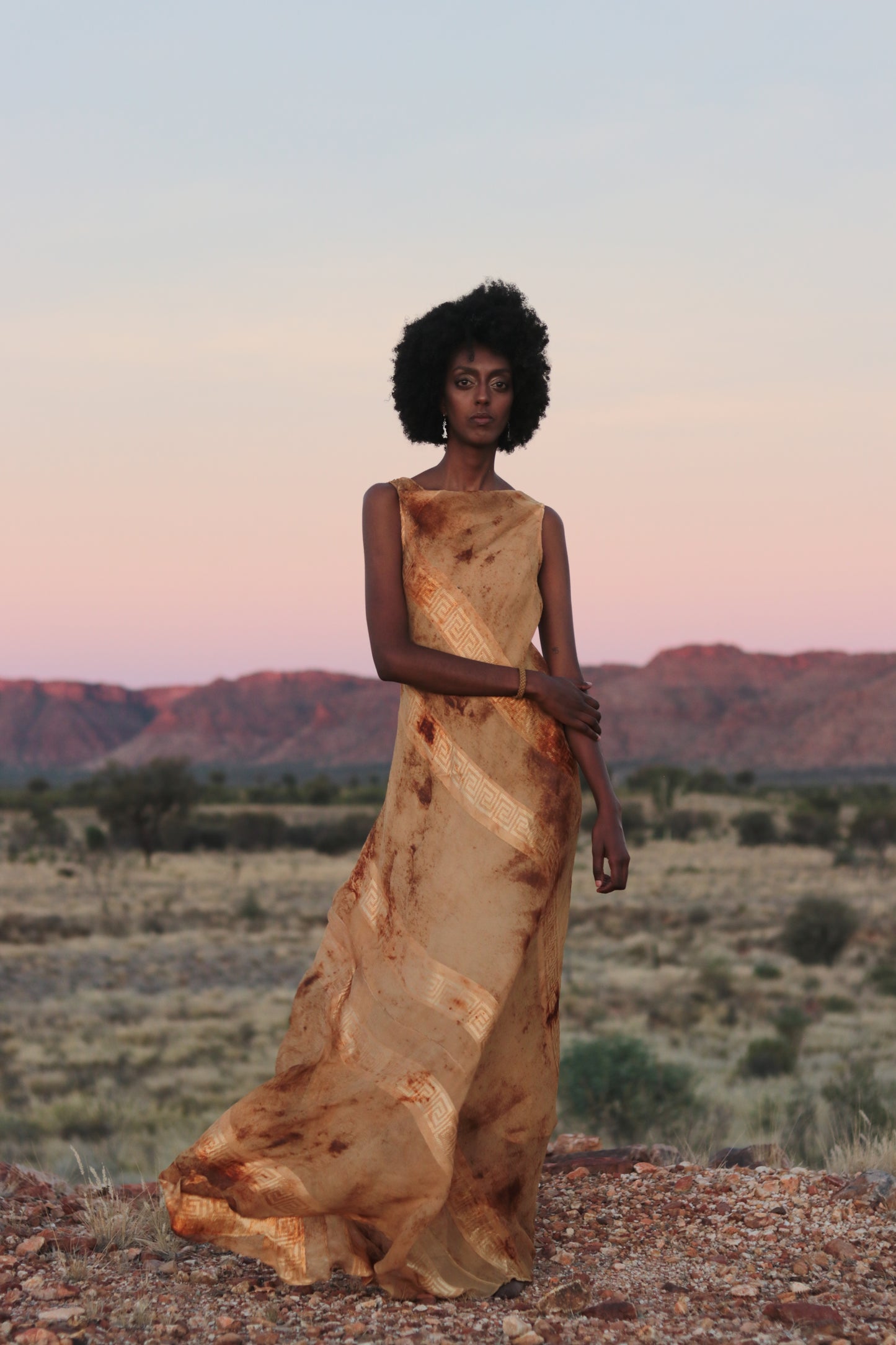 Red Dune Double Layer 100%Mulberry Silk Dress with Desert Vibes