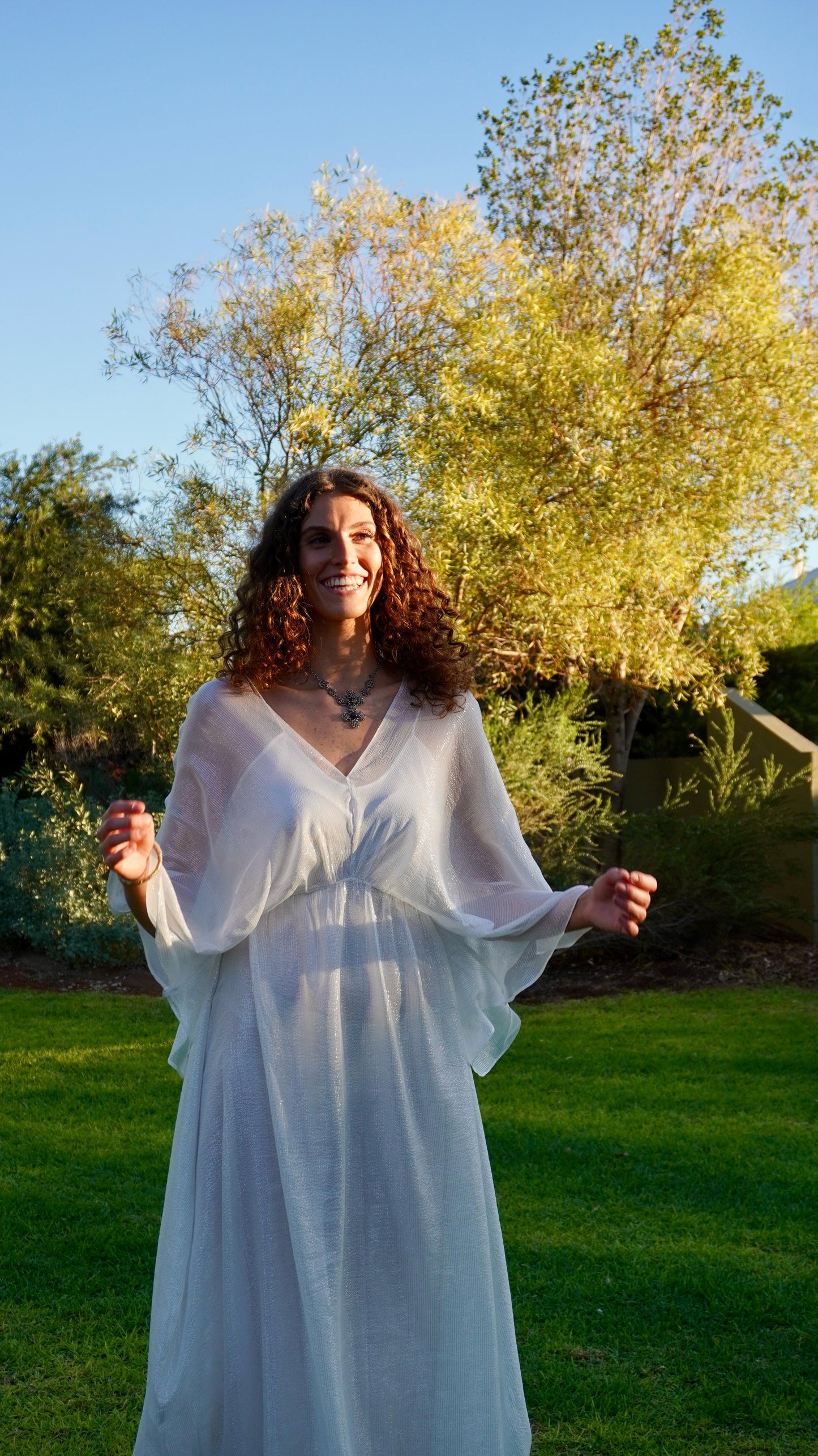 Elegant Silver Silk Dress - 100% Mulberry Silk