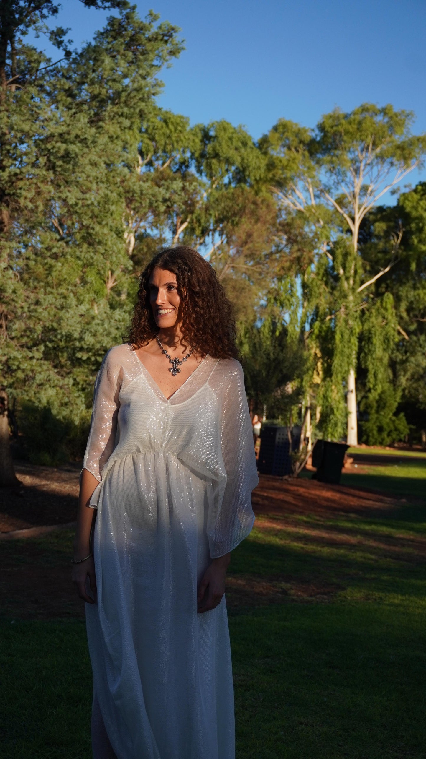 Elegant Silver Silk Dress - 100% Mulberry Silk