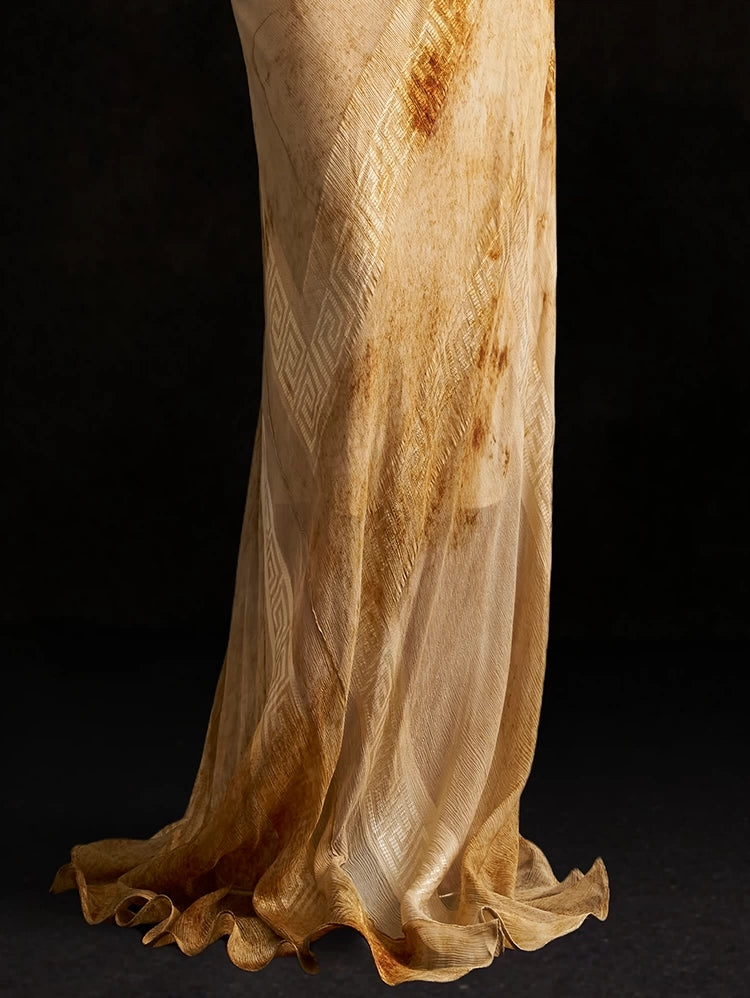 Red Dune Double Layer 100%Mulberry Silk Dress with Desert Vibes