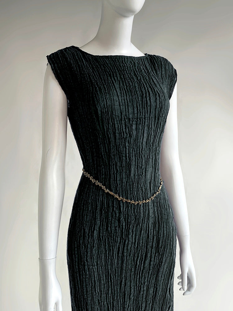 The Painter's Muse: A Sculpted Linen Mermaid Dress in  Earthy Bark & Deep Emerald