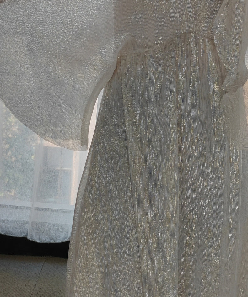 Elegant Silver Silk Dress - 100% Mulberry Silk