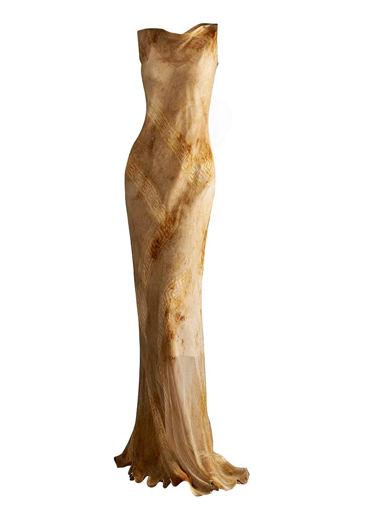 Red Dune Double Layer 100%Mulberry Silk Dress with Desert Vibes