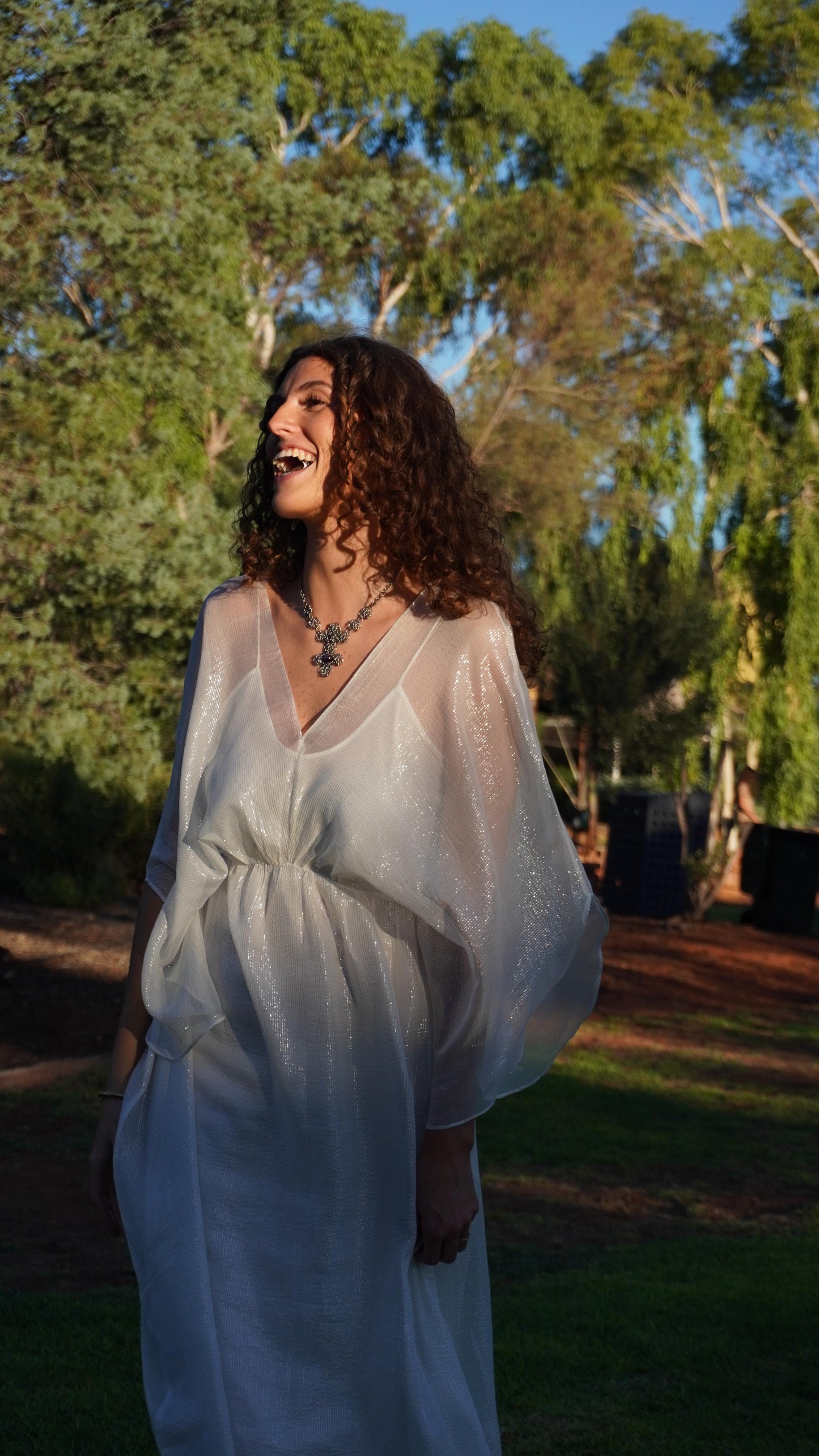 Elegant Silver Silk Dress - 100% Mulberry Silk