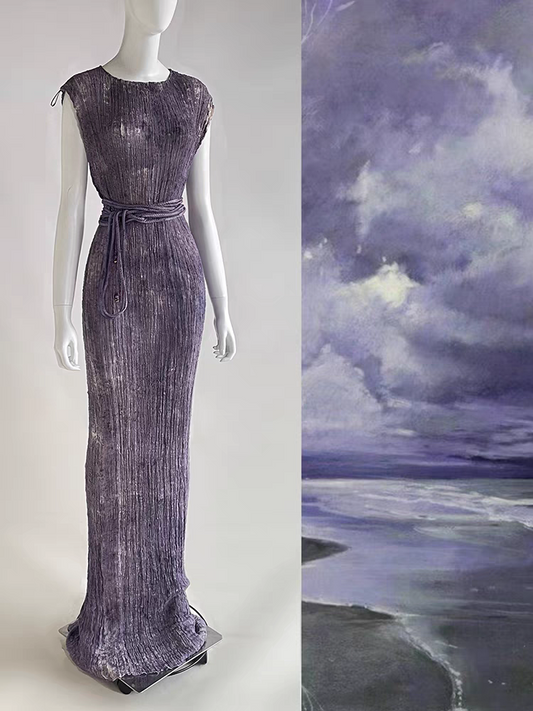 Celestial Twilight Veil - Hand-Dyed Sky Ombre Linen Ceremonial Gown