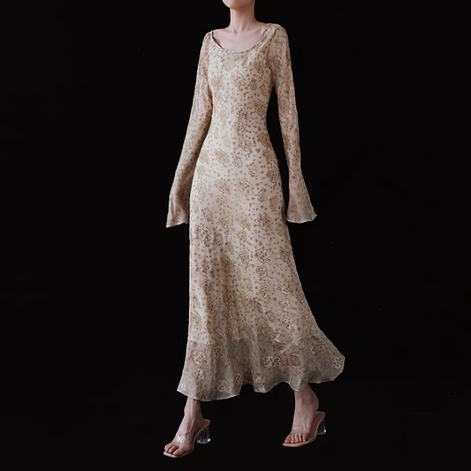 2025 Spring New Arrival – Lily of the Valley Blooming Mulberry Silk Two-Piece Long Sleeve Dress